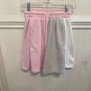 Adidas Women's Pink and Gray Athletic Shorts